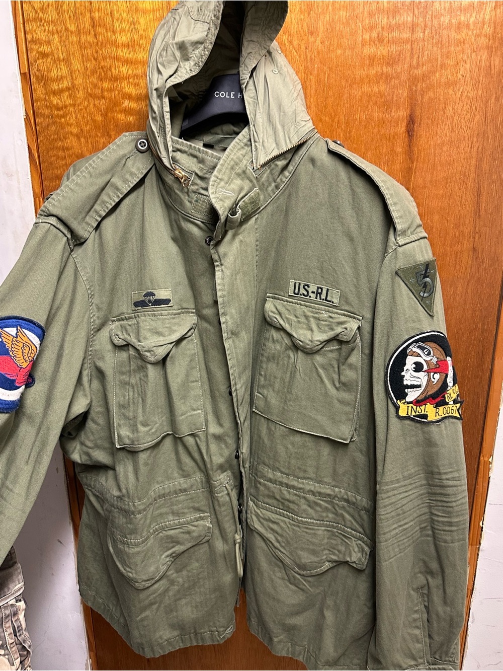 Ralph Lauren Olive Green Military Field Jacket with Patches